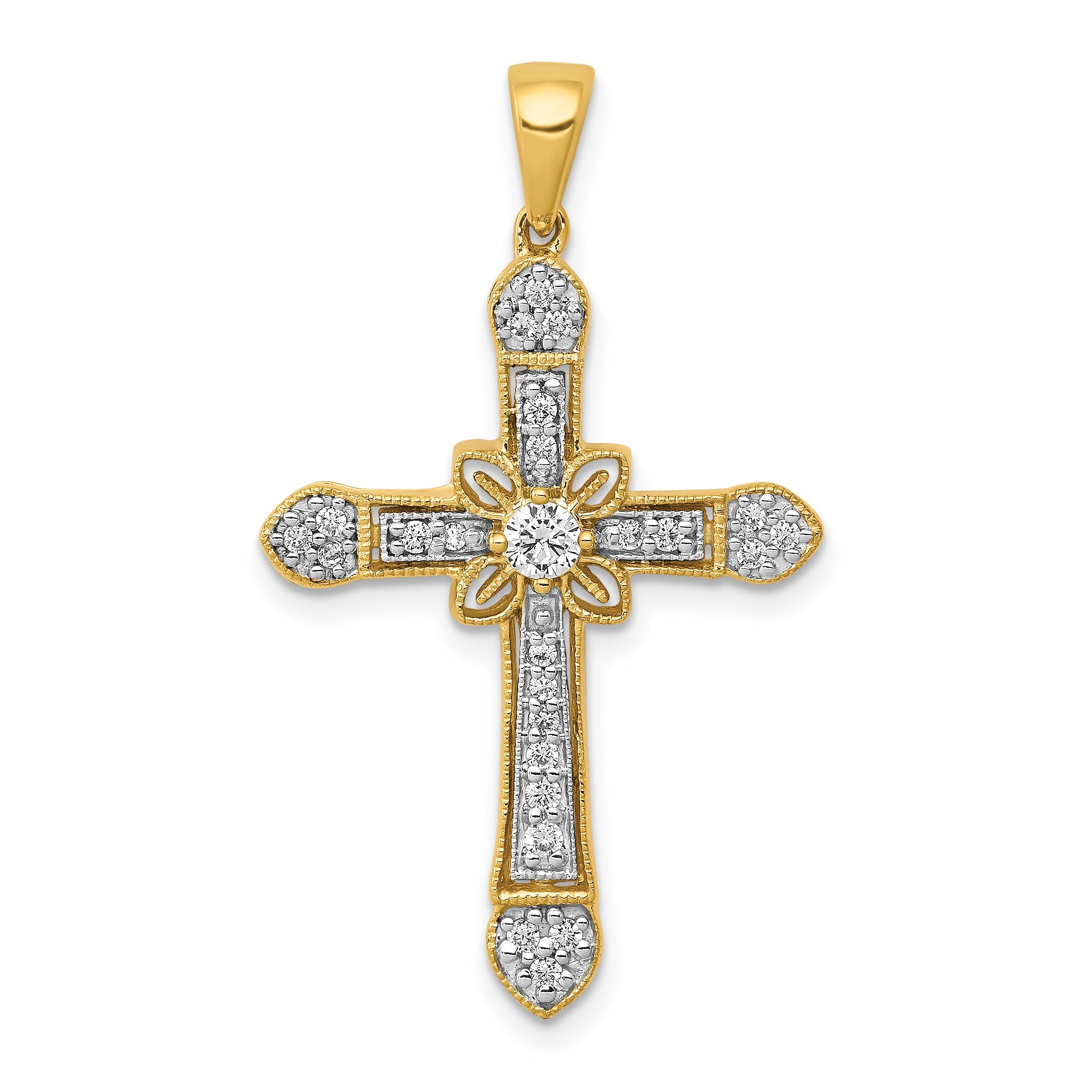 10K Yellow Gold 1/3Ct. Diamond Filigree Cross Pendant