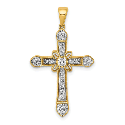 10K Yellow Gold 1/3Ct. Diamond Filigree Cross Pendant