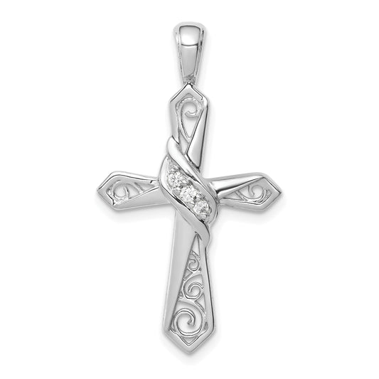 10K White Gold 10K 1/20Ct. Diamond Cross Pendant
