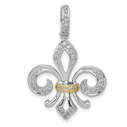 14k Two-tone Two Tone 1/5 Ct. Lab Grown Diamond VS/SI+ G+ Fleur De Lis Pendant
