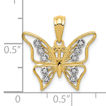 10K Yellow W/Rhodium And Rhodium Diamond Butterfly Pendant
