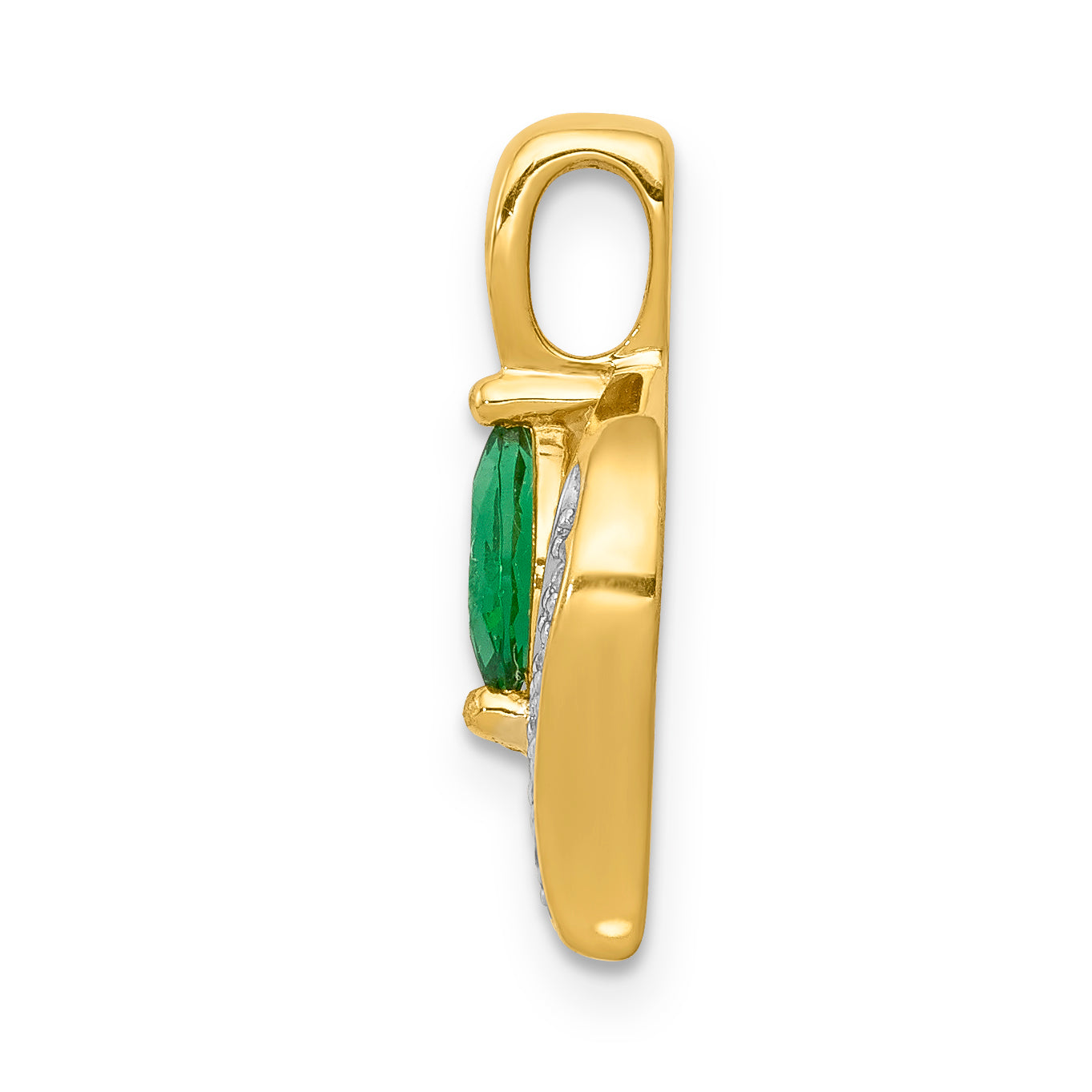 10K Yellow Gold Diamond And Marquise Emerald Pendant