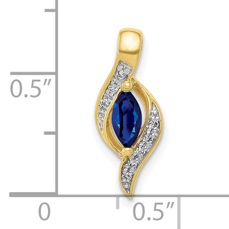 10K Yellow Gold Diamond And Marquise .29 Sapphire Pendant
