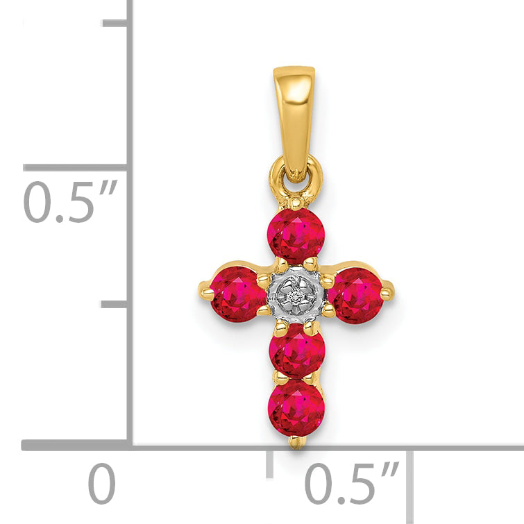 10K Yellow Gold 10K .30 Ruby And Diamond Cross Pendant