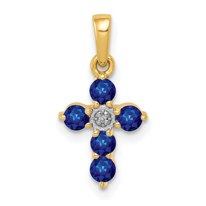 10K Yellow Gold 10K Sapphire And Diamond Cross Pendant