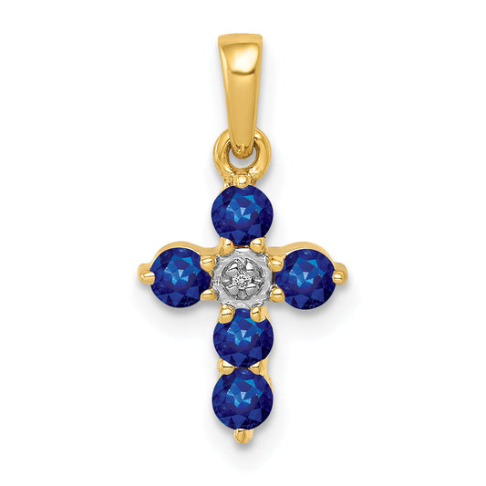 10K Yellow Gold 10K Sapphire And Diamond Cross Pendant