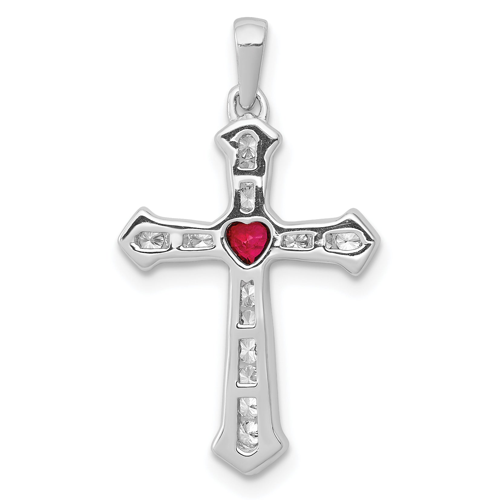 10K White Gold 10K Ruby And Diamond Heart Cross Pendant
