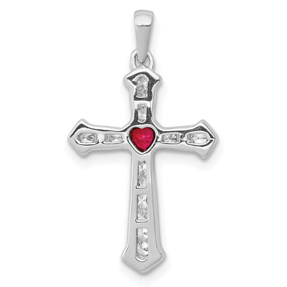 10K White Gold 10K Ruby And Diamond Heart Cross Pendant