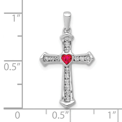 10K White Gold 10K Ruby And Diamond Heart Cross Pendant