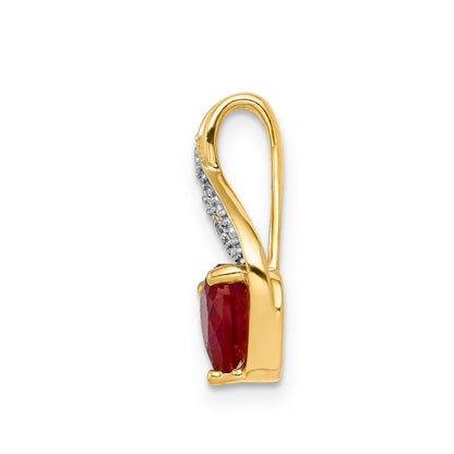 10K Yellow Gold Diamond And Created Ruby Polished Heart Pendant