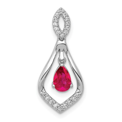 14k White Gold 1/10 Ct. Lab Grown Diamond VS/SI+ G+ and Lab Created Ruby Dangle Pendant