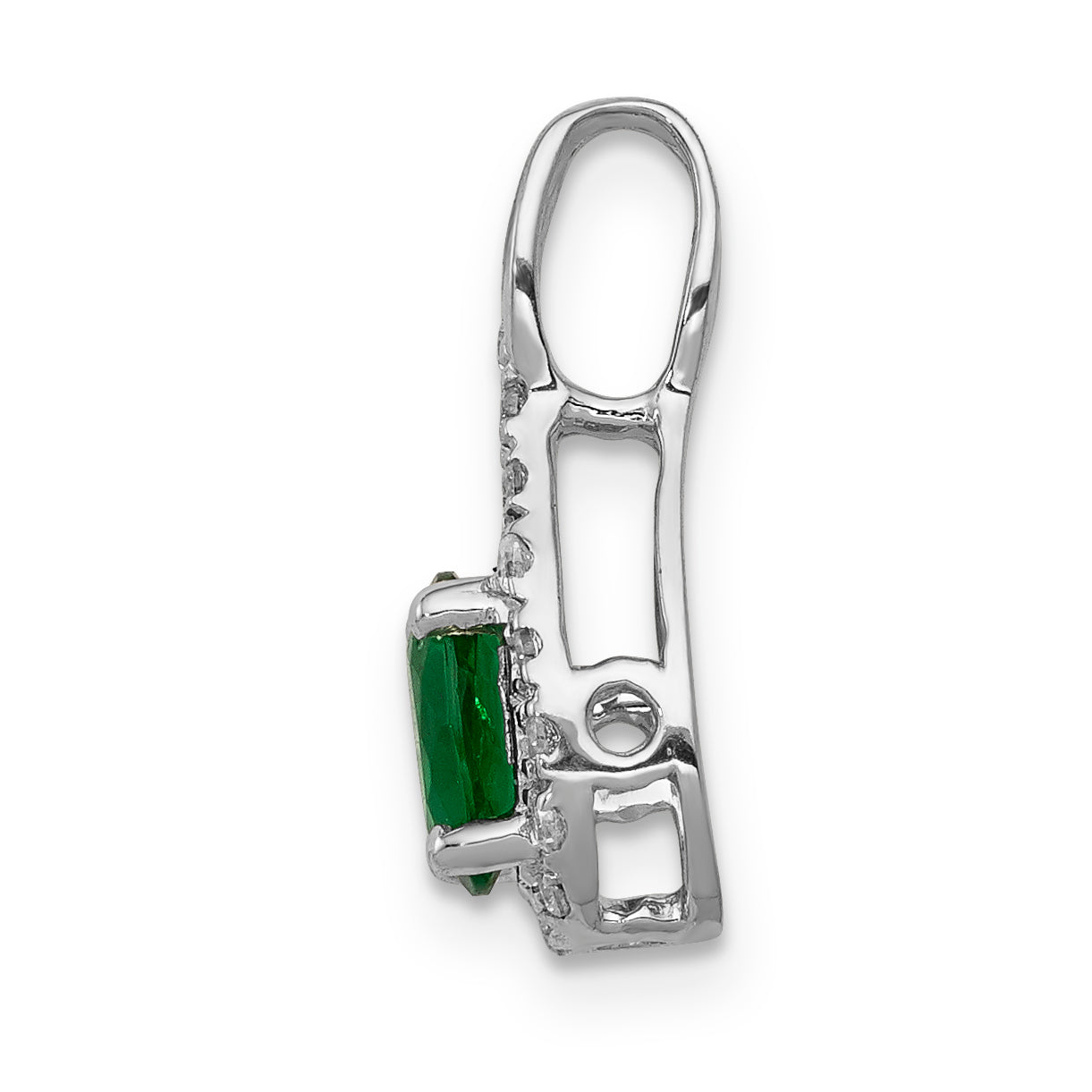 14k White Gold 1/10 Ct. Lab Grown Diamond VS/SI and Lab Created Emerald Pendant