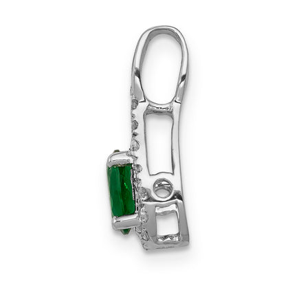 14k White Gold 1/10 Ct. Lab Grown Diamond VS/SI and Lab Created Emerald Pendant