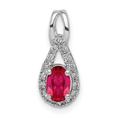 14k White Gold 1/10 Ct. Lab Grown Diamond VS/SI and Lab Created Ruby Pendant