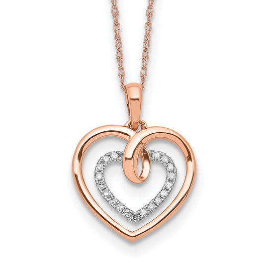 14k Two-Tone White and Rose Gold 1/10 Ct. Lab Grown Diamond VS/SI+ G+ 18 inch Heart Pendant Necklace