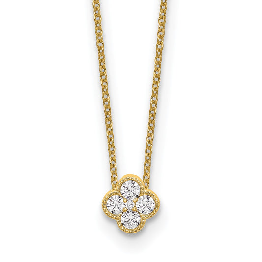14K Yellow Gold True Origin 1/4 Carat Lab Grown Diamond Vs Def 18 Inch Bloom Floral Pendant Necklace