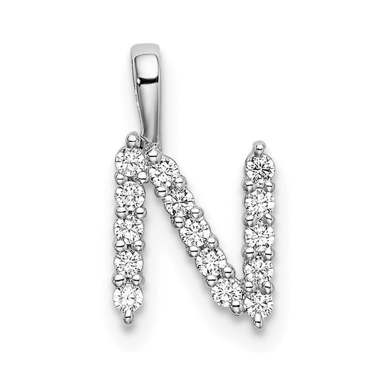 14k White Gold 1/6 Ct. Lab Grown Diamond VS/SI+ G+ Letter N Initial Pendant