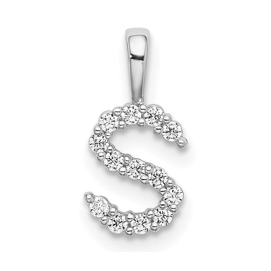 14k White Gold 1/8 Ct. Lab Grown Diamond VS/SI+ G+ Letter S Initial Pendant
