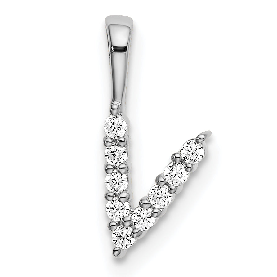 14k White Gold 1/10 Ct. Lab Grown Diamond VS/SI+ G+ 18 inch Letter V Initial Pendant Necklace