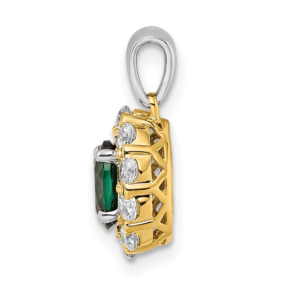 14k Two-Tone 1/2 Ct. Lab Grown Diamond VS/SI+ G+ and Lab Created Emerald Halo Pendant