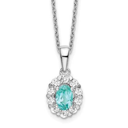 Pure Serenity 14k White Gold 5/8 Ct. Lab Grown Diamond VS/SI+ G+ and Lab Created Paraiba 18 inch Oval Halo Pendant Necklace