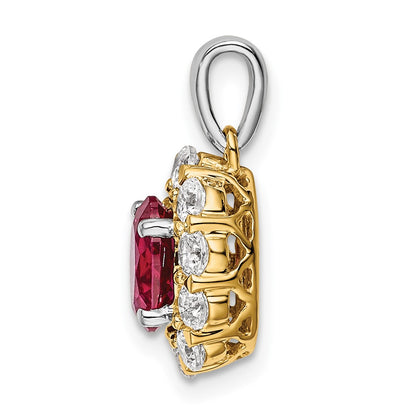 14k Two-Tone 1/2 Ct. Lab Grown Diamond VS/SI+ G+ and Lab Created Ruby Halo Pendant