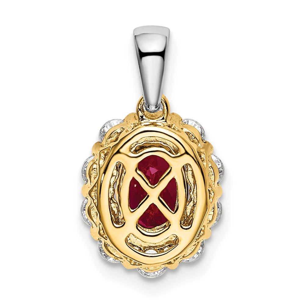 14k Two-Tone 1/2 Ct. Lab Grown Diamond VS/SI+ G+ and Lab Created Ruby Halo Pendant