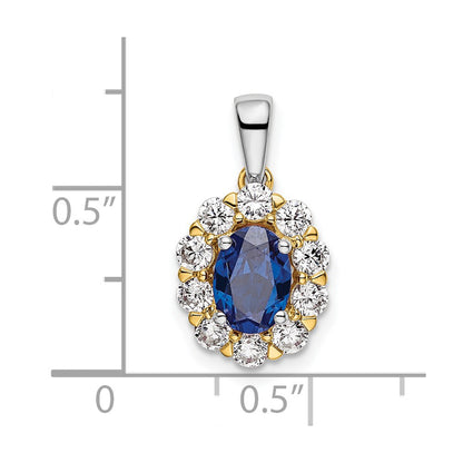 14k Two-Tone 1/2 Ct. Lab Grown Diamond VS/SI+ G+ and Lab Created Blue Sapphire Halo Pendant