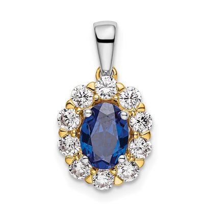 14k Two-Tone 1/2 Ct. Lab Grown Diamond VS/SI+ G+ and Lab Created Blue Sapphire Halo Pendant