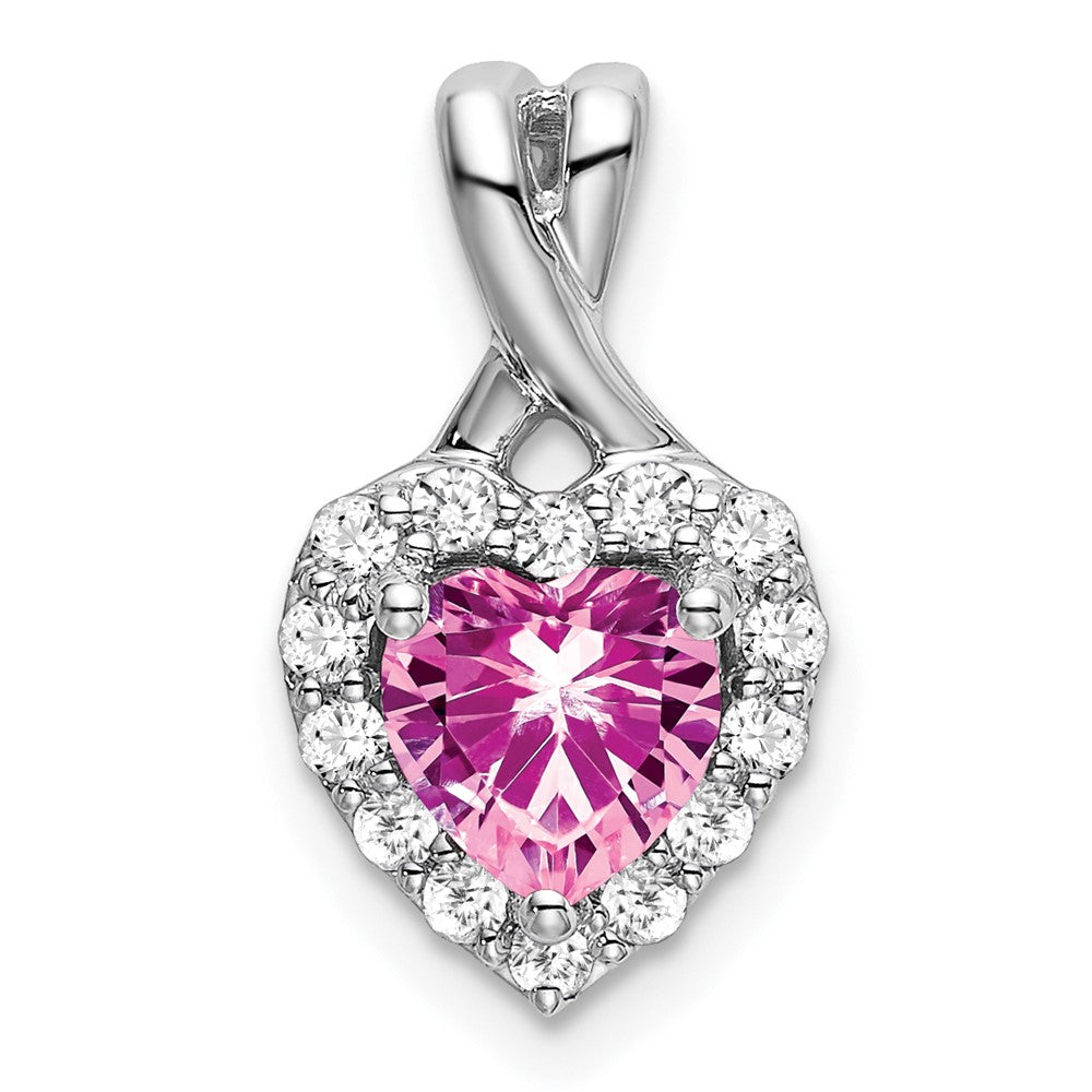 14k White Gold 1/5 Ct. Lab Grown Diamond VS/SI+ G+ and Lab Created Pink Sapphire Heart Pendant