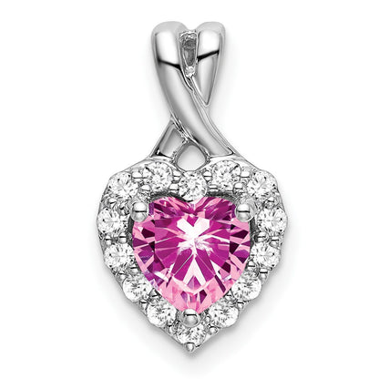 14k White Gold 1/5 Ct. Lab Grown Diamond VS/SI+ G+ and Lab Created Pink Sapphire Heart Pendant