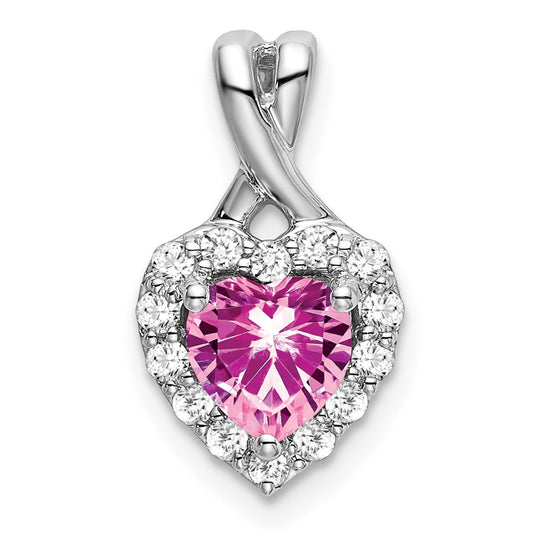 14k White Gold 1/5 Ct. Lab Grown Diamond VS/SI+ G+ and Lab Created Pink Sapphire Heart Pendant