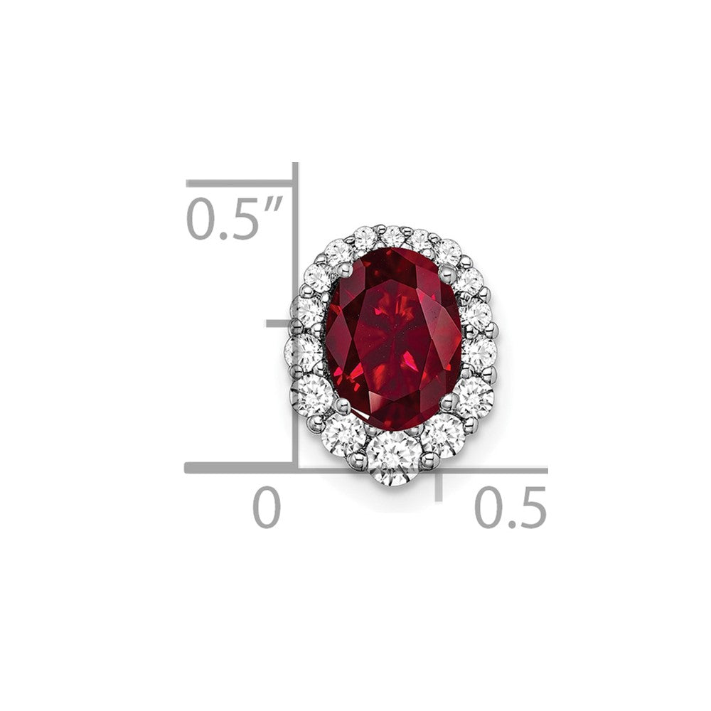 14k White Gold 1/3 Ct. Lab Grown Diamond VS/SI+ G+ and Lab Created Ruby Halo Chain Slide Pendant