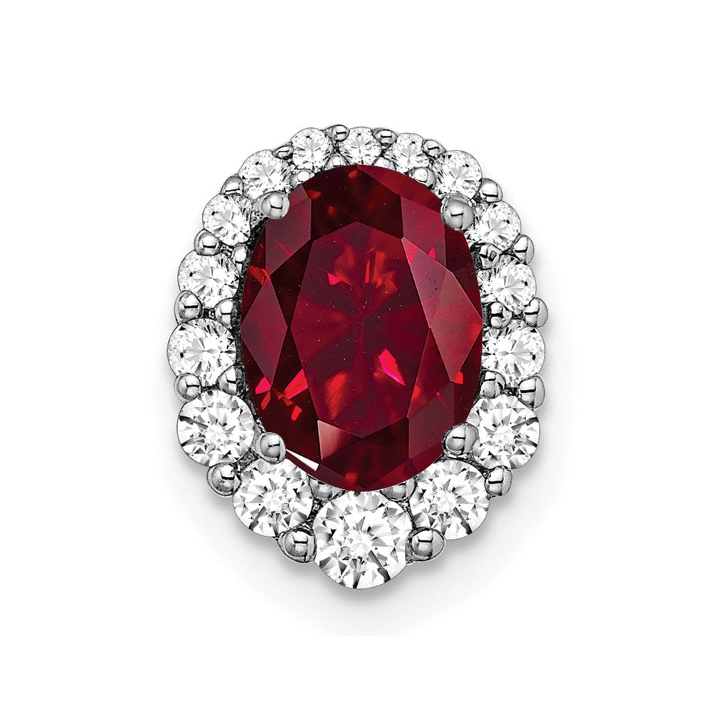 14k White Gold 1/3 Ct. Lab Grown Diamond VS/SI+ G+ and Lab Created Ruby Halo Chain Slide Pendant