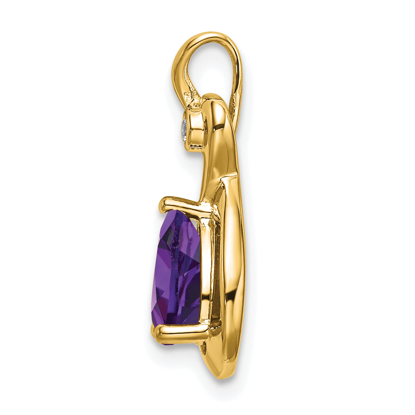 10K Yellow Gold Pear Amethyst And Diamond Pendant