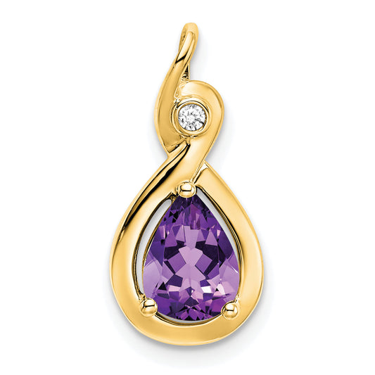 10K Yellow Gold Pear Amethyst And Diamond Pendant