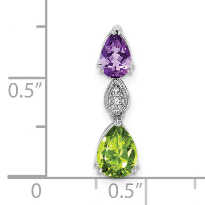 14k White Gold 14k White Gold Amethyst/Peridot/Diamond Chain Slide