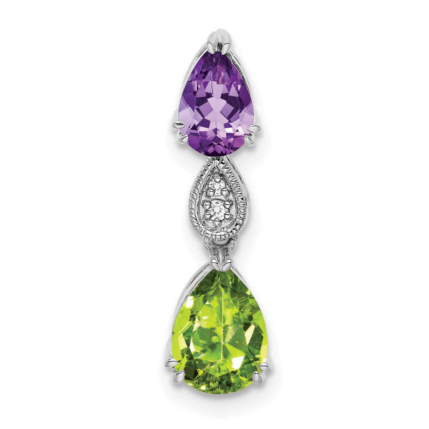 14k White Gold 14k White Gold Amethyst/Peridot/Diamond Chain Slide