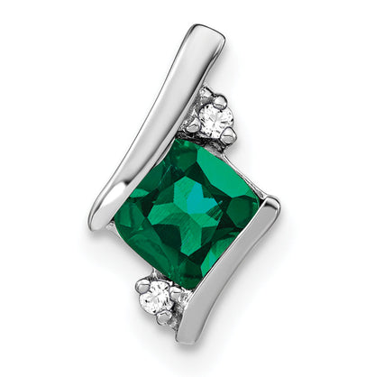 10K White Gold Cushion Cr. Emerald And Diamond Chain Slide