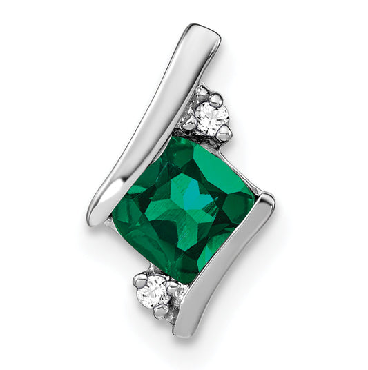 10K White Gold Cushion Cr. Emerald And Diamond Chain Slide