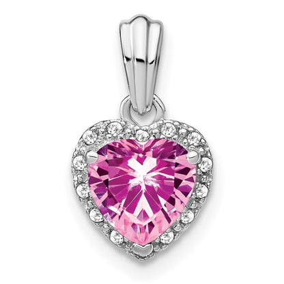 Pure Serenity 14k White Gold 1/15 Ct. Lab Grown Diamond VS/SI+ G+ and Lab Created Pink Sapphire Heart Pendant