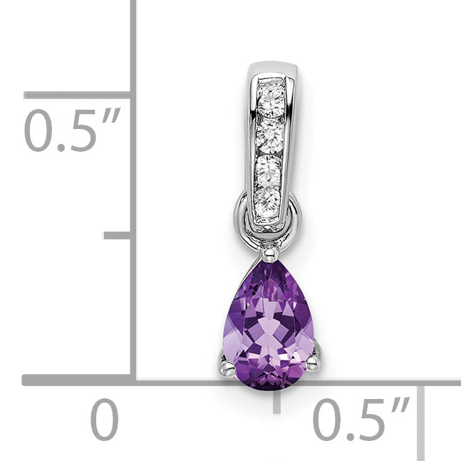10K White Gold Pear Amethyst And Diamond Pendant