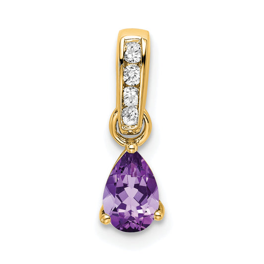 10K Yellow Gold Pear Amethyst And Diamond Pendant