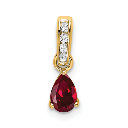 10K Yellow Gold Pear Created Ruby And Diamond Pendant