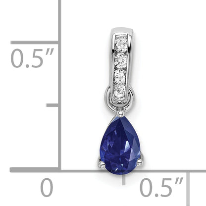 10K White Gold Pear Created Sapphire And Diamond Pendant