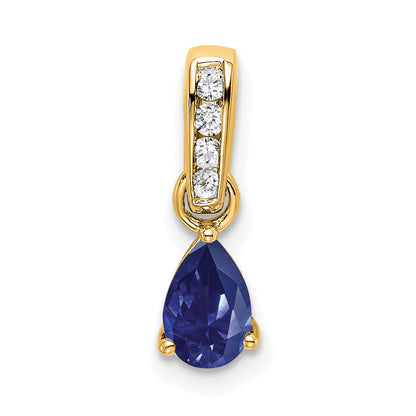 10K Yellow Gold Pear Created Sapphire And Diamond Pendant