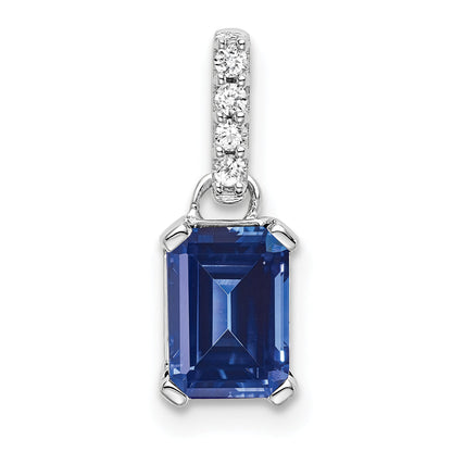 10K White Gold Created Sapphire And Diamond Pendant