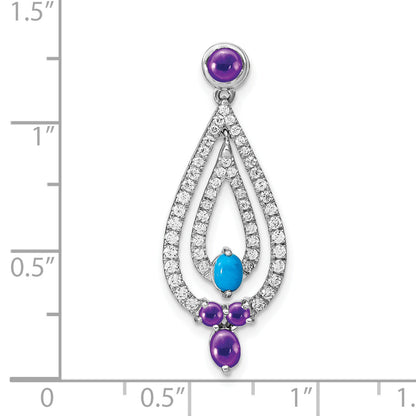 14k White Gold 14k White Gold Turquoise, Amethyst and White Topaz Pendant