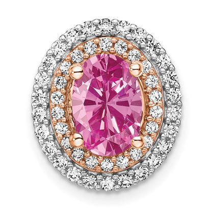 14K White/Rose Gold Two Tone 1/5 Ct. Lab Grown Diamond VS/SI+ G+ and Lab Created Pink Sapphire Chain Slide Pendant