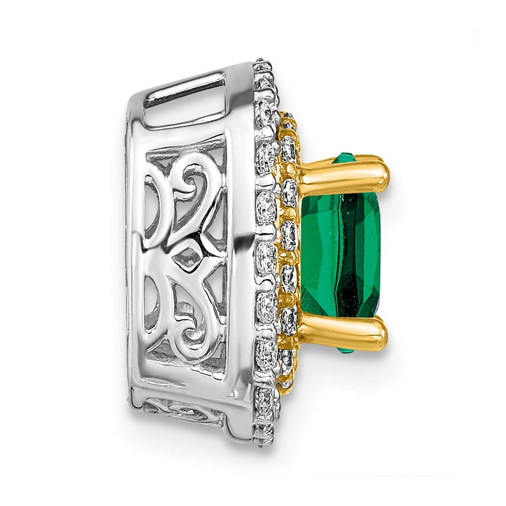 14k Two-tone Two Tone 1/2 Ct. Lab Grown Diamond VS/SI+ G+ and Lab Created Emerald Chain Slide Pendant